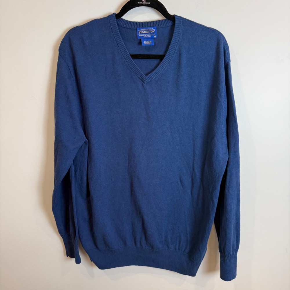 Pendleton Mens Blue V-Neck Cotton Cashmere Blend Knit Sweater Size M B292